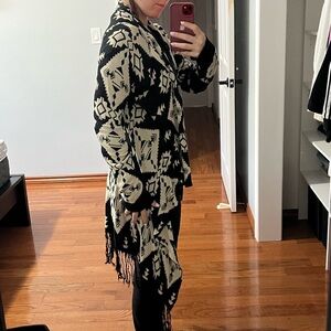 Black and Cream Patterned Women's Cardigan